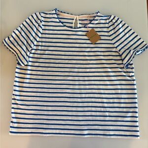 Boden Blue and White Striped Tee w/ Scalloped Edge Detailing NWT